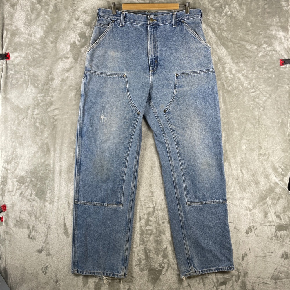 Carhartt Double Knee Jeans Mens 36x34 Blue B73 DST Original Dungaree Distressed